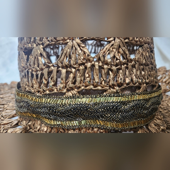 Eric Javits Brown/Gold Wide-Brimmed Woven Hat - Picture 3 of 16